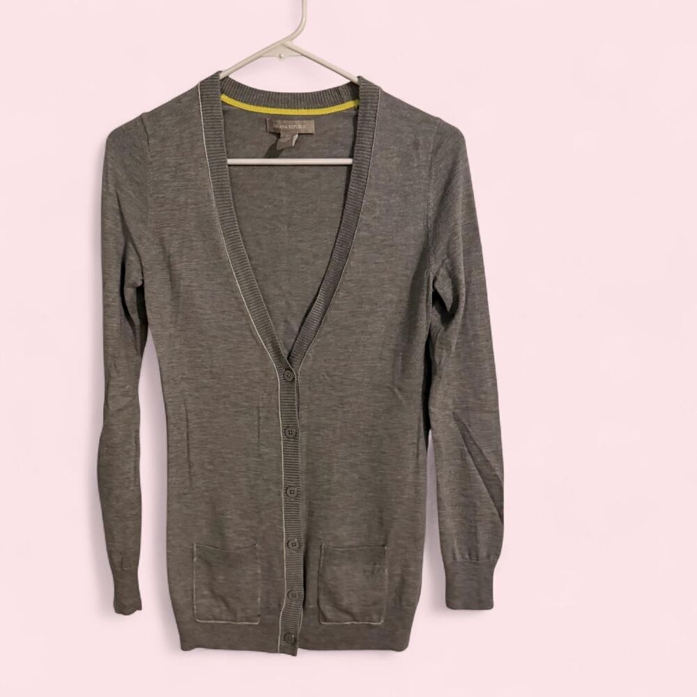 Banana Republic cardigan womens XS grey long sleeve merino wool knit
